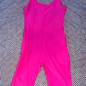 Hot pink satin bodysuit romper
